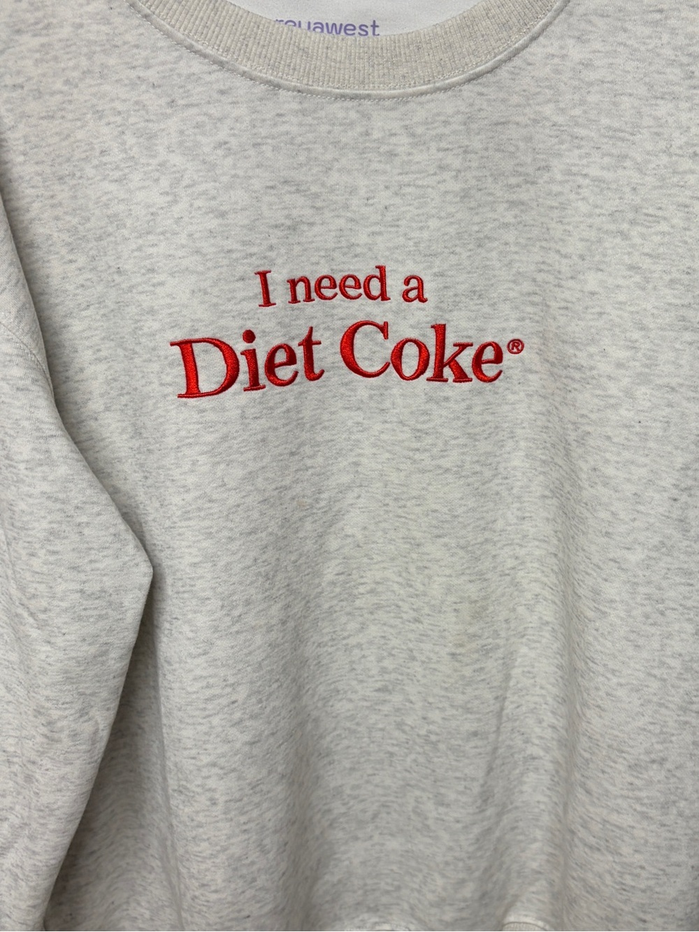 Light Gray 'I Need a Diet Coke' Embroidered Crewneck Sweatshirt